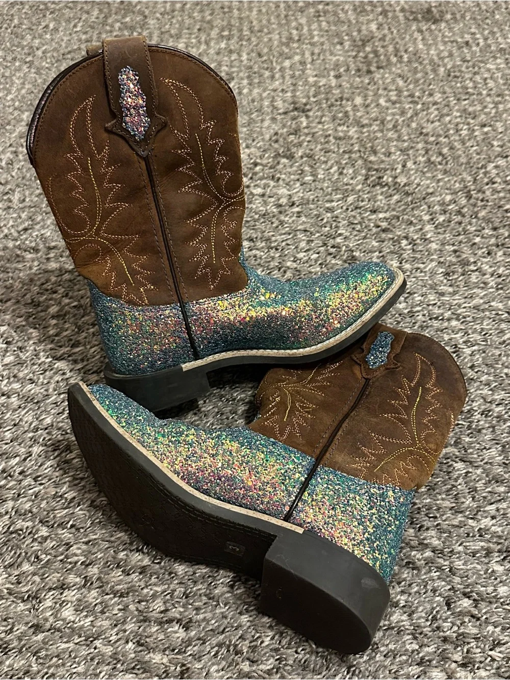 Stone Mountain Kids Glitter Western Boots - Brown & Multicolor